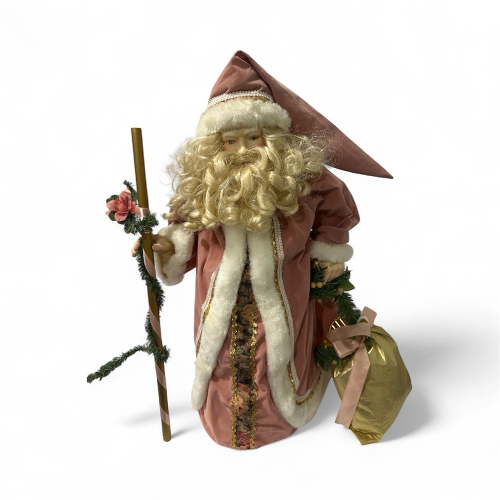 Pink Santa Claus Figurine with Gold Bag